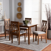 Baxton Studio Kasia-Grey/Walnut-5PC Dining Set Kasia Modern and Contemporary Grey Fabric Upholstered and Walnut Brown Finished Wood 5-Piece Dining Set